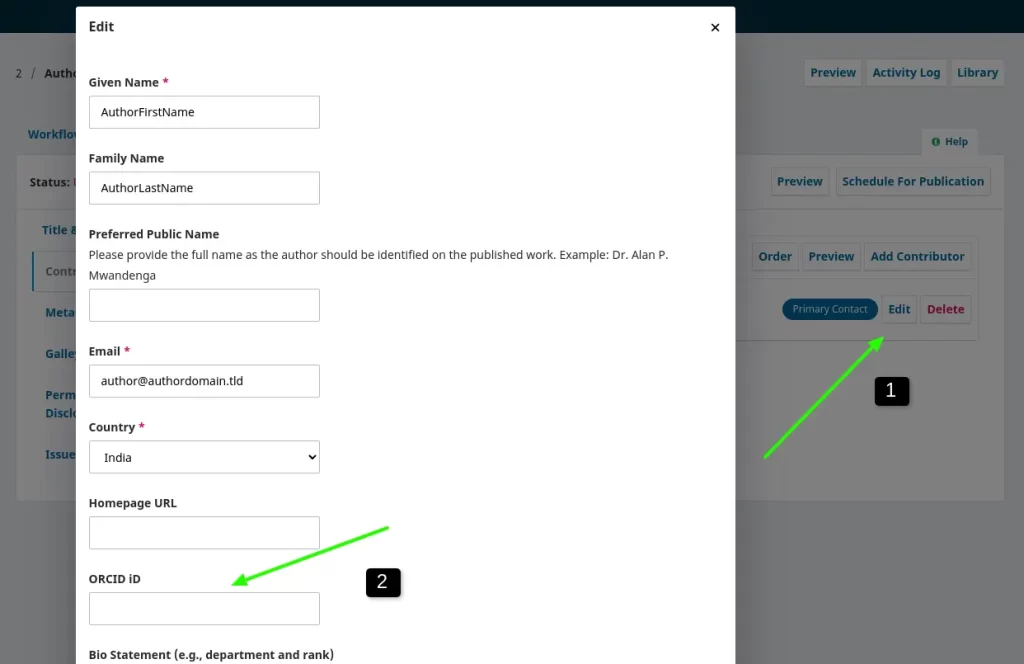 Edit Contributors profile in OJS