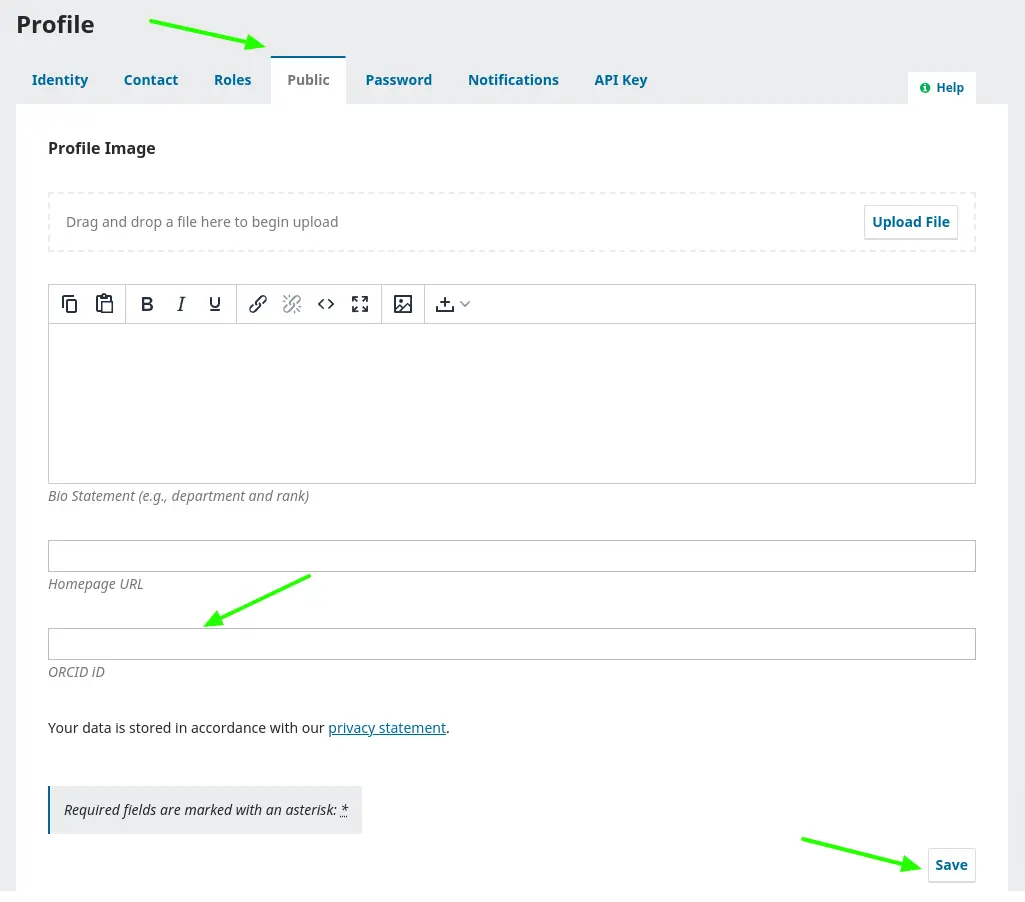 Enter ORCID Manually by Author in profile of OJS bassed Journal