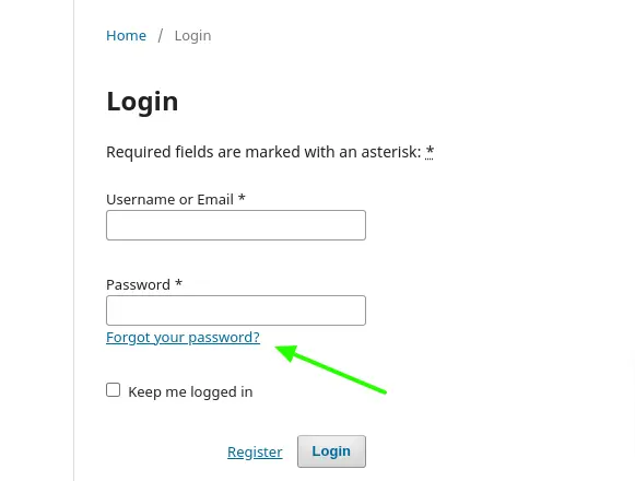 Reset password by user in ojs login menu